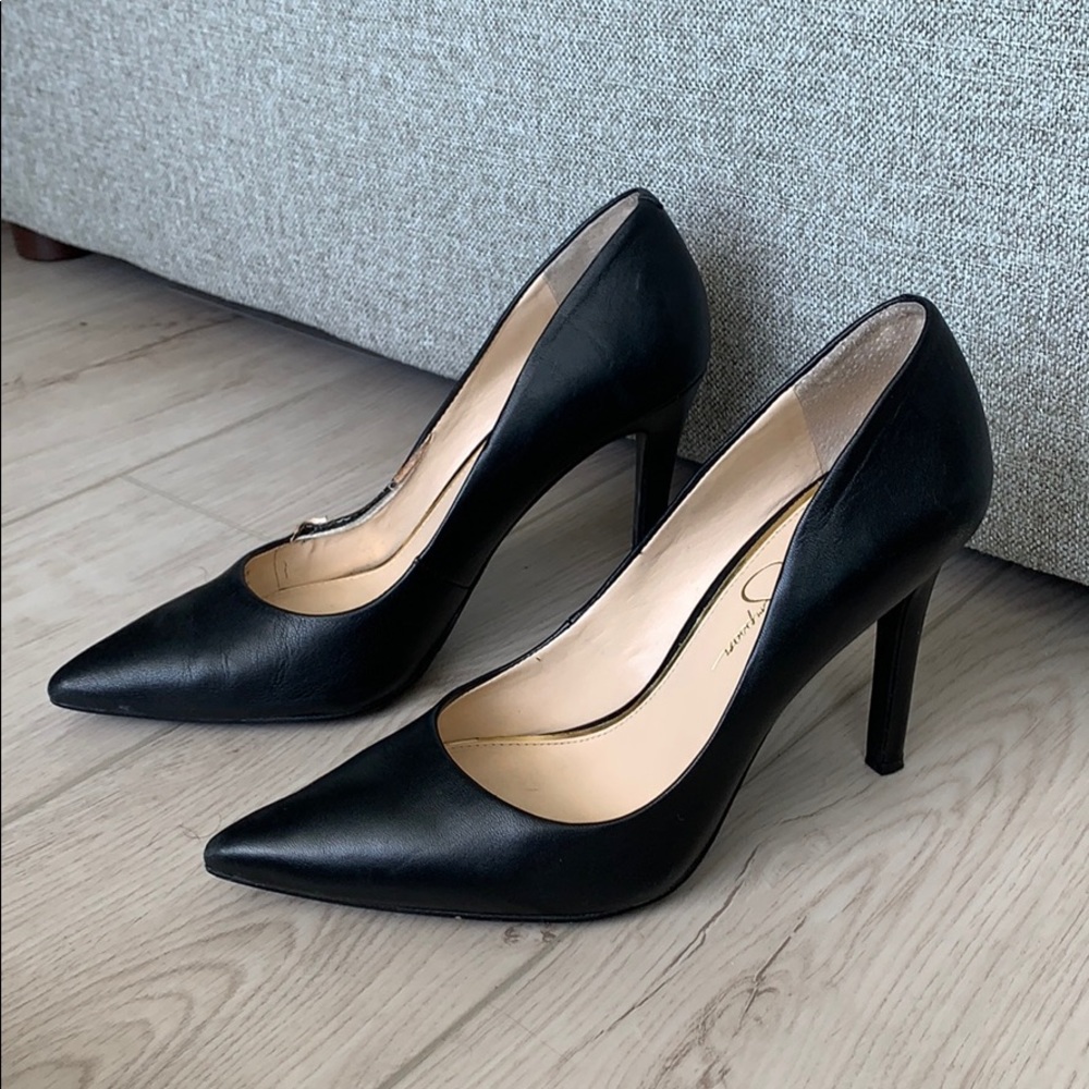 Black pointed toe high heels